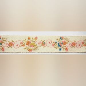 Vintage Japanese Ivory Floral Jacquard Ribbon 1" Wide Multicolor Embroidered